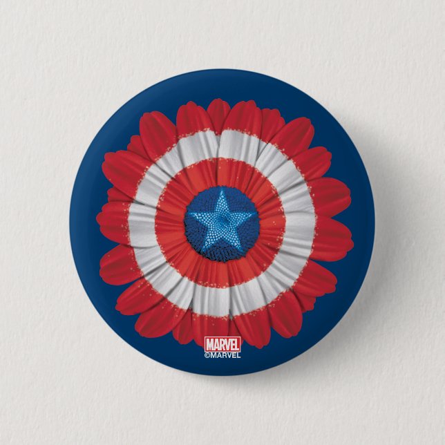 Captain America Shield Styled Daisy Flower 2 Inch Round Button (Front)