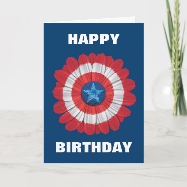 Captain America Shield Styled Daisy Flower Card (Front)