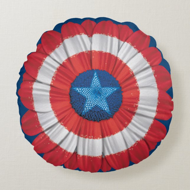 Captain America Shield Styled Daisy Flower Round Pillow (Front)