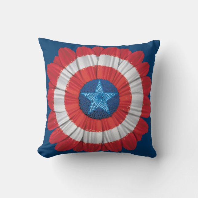 Captain America Shield Styled Daisy Flower Throw Pillow (Front)