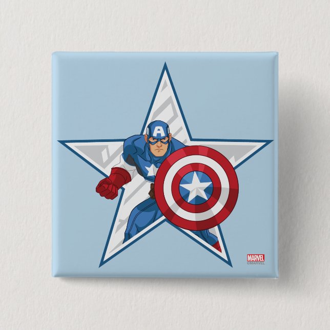 Captain America Star Graphic 2 Inch Square Button (Front)