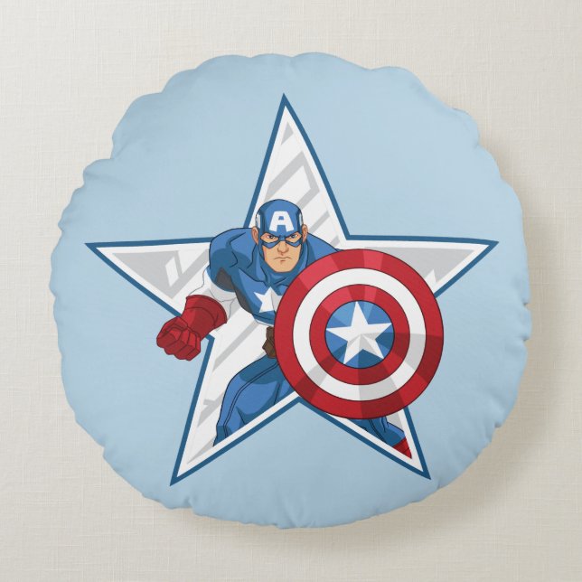 Captain America Star Graphic Round Pillow (Front)