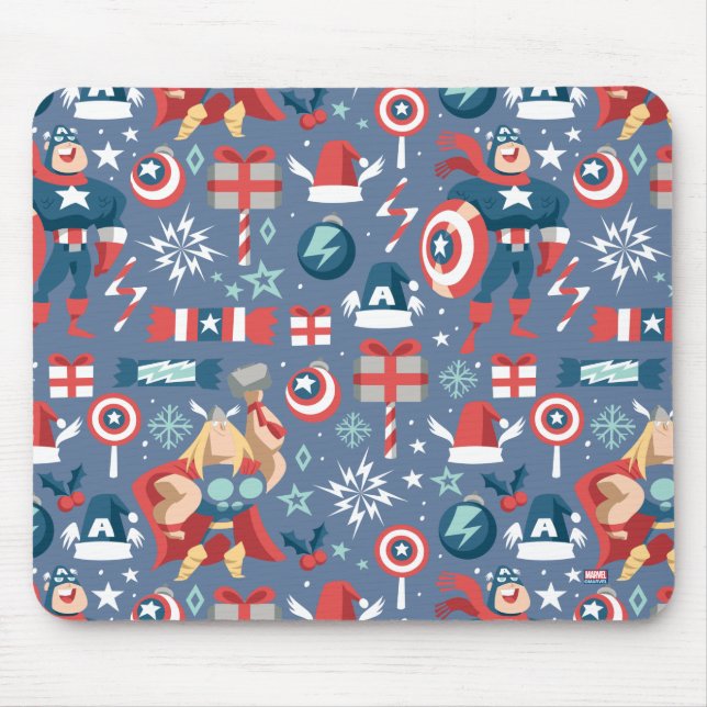 Captain America & Thor Holiday Gift Pattern Mouse Pad (Front)
