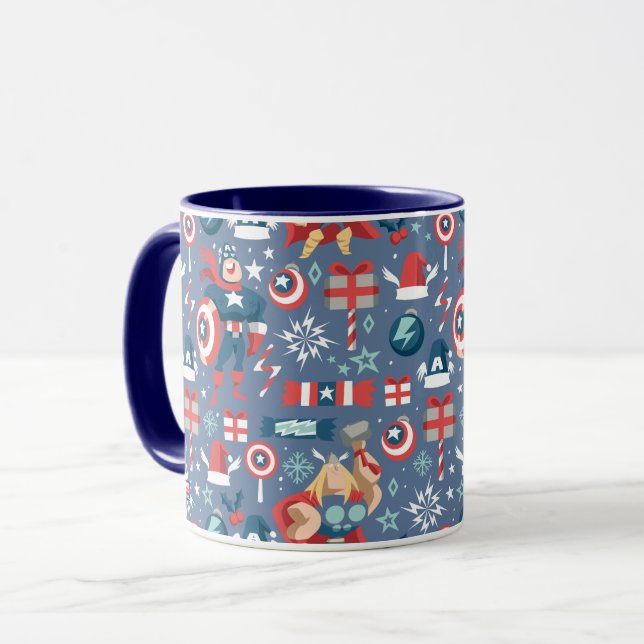 Captain America & Thor Holiday Gift Pattern Mug (Front Left)