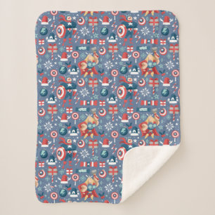 Captain America & Thor Holiday Gift Pattern Sherpa Blanket