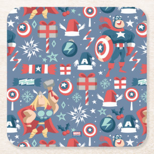 Captain America & Thor Holiday Gift Pattern Square Paper Coaster