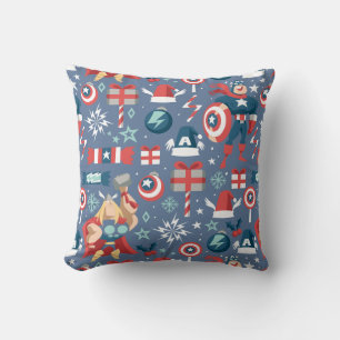 Captain America & Thor Holiday Gift Pattern Throw Pillow