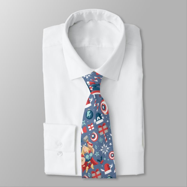 Captain America & Thor Holiday Gift Pattern Tie (Tied)