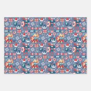 Captain America & Thor Holiday Gift Pattern Wrapping Paper Sheet