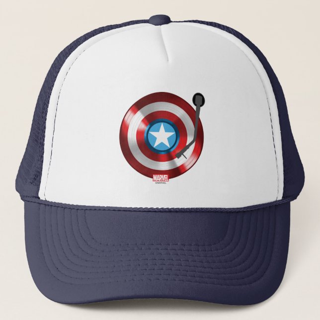 Captain America Vinyl Record Player Trucker Hat (Front)