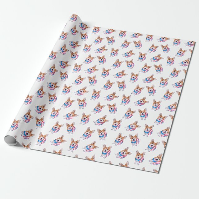 Captain Americorgi pattern Wrapping Paper (Unrolled)