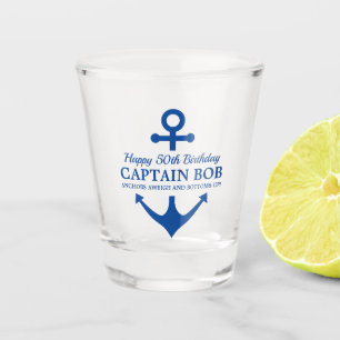 Captain Anchor 50th Birthday Nautical Theme Party Shot Glass