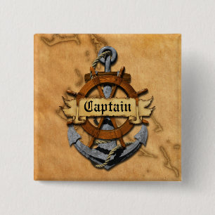 Captain Anchor And Wheel 2 Inch Square Button