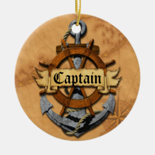 Captain Anchor And Wheel Ceramic Ornament