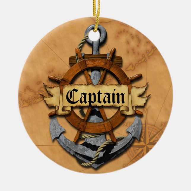 Captain Anchor And Wheel Ceramic Ornament (Front)