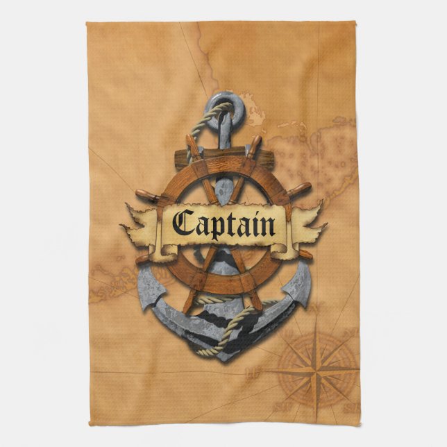 Captain Anchor And Wheel Kitchen Towel (Vertical)