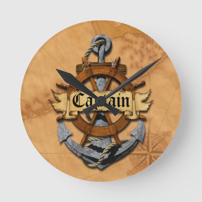 Captain Anchor And Wheel Round Clock (Front)
