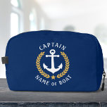 Captain Anchor Boat Name Gold Laurel Star Travel Dopp Kit<br><div class="desc">A personalized, nautical themed, cosmetics, grooming and toiletry kit bag to keep you travel items organized and safe. This design featuring a custom made boat anchor with gold coloured laurel leaves and a gold star with rich text reading "Captain" (or other desired rank/ title) and your name or boat name....</div>