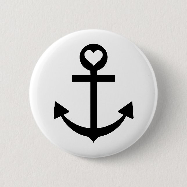 captain anchor heart 2 inch round button (Front)