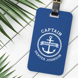 Captain anchor rope border boat name on banner luggage tag