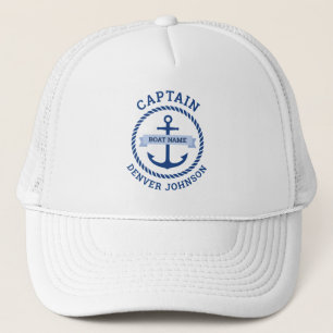 Captain anchor rope border boat name on banner trucker hat