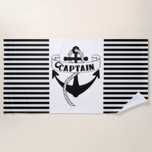 Captain Anchor Sailing Boat Stripe Summer Beach Towel