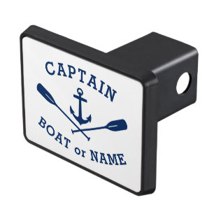 Captain and Boat Name Nautical Anchor Crossed Oars Trailer Hitch Cover