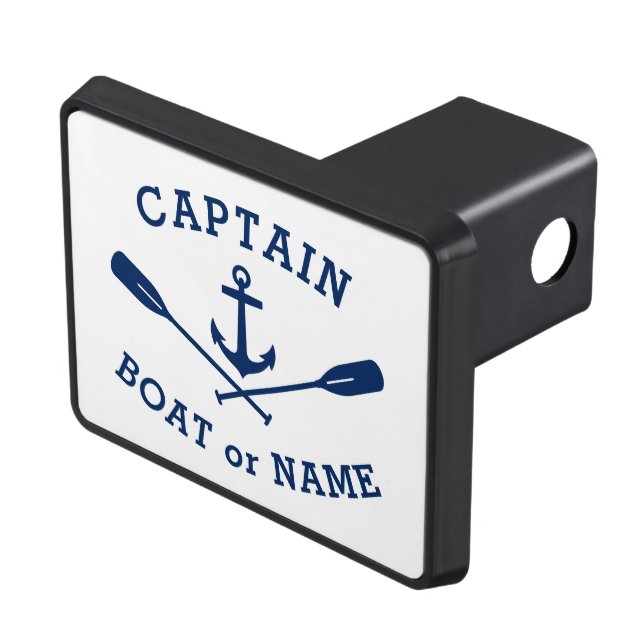 Captain and Boat Name Nautical Anchor Crossed Oars Trailer Hitch Cover (Top Right)