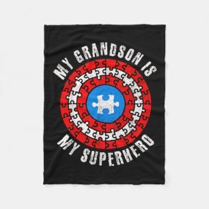 Captain Autism My Grandson Is My Superhero Autism  Fleece Blanket