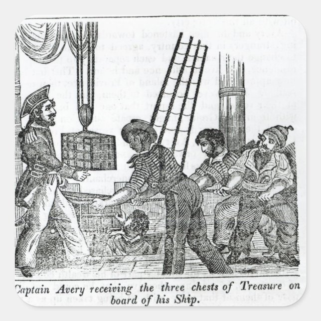 Captain Avery receiving three chests of Treasure Square Sticker (Front)