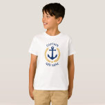 Captain Boat Name Anchor Gold Laurel Boys White T-Shirt<br><div class="desc">A custom designed nautical boat anchor,  gold style laurel leaves and a gold star with Captain rank or other title and your personalized name or boat name on a boys' t-shirt. Several colours to choose from. Makes a great gift.</div>