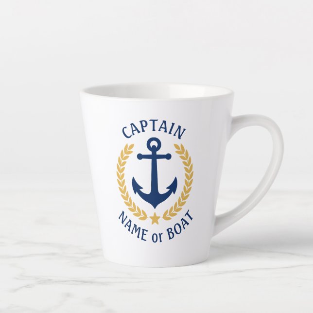 Captain Boat Name Anchor Gold Laurel Star Latte Mug (Right)