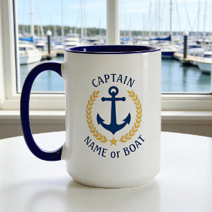 Captain Boat Name Anchor Gold Style Laurel Large Mug