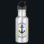 Captain Boat Name Anchor Gold Style Laurel Star 532 Ml Water Bottle<br><div class="desc">A Personalized stainless steel water bottle with your Captain rank or other title and your boat name,  family name or other desired text. Featuring a custom designed nautical boat anchor,  gold style laurel leaves and star emblem. Makes a great gift for any occasion.</div>