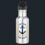 Captain Boat Name Anchor Gold Style Laurel Star 532 Ml Water Bottle<br><div class="desc">A Personalized stainless steel water bottle with your Captain rank or other title and your boat name,  family name or other desired text. Featuring a custom designed nautical boat anchor,  gold style laurel leaves and star emblem. Makes a great gift for any occasion.</div>