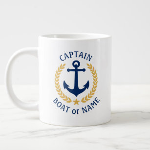 Captain Boat Name Anchor Gold Style Laurel Star Large Coffee Mug