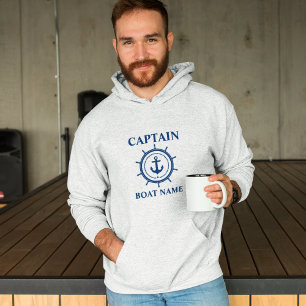 Captain Boat Name Anchor Rope Helm Nautical Grey Hoodie