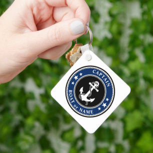 Captain Boat Name Anchor Stars Rope Photo Back Keychain