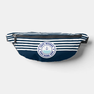 Captain Boat Name Nautical Anchor Blue white Fanny Pack
