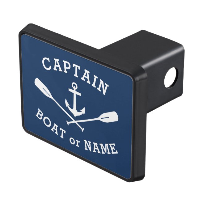 Captain Boat Name Nautical Anchor Crossed Oars Trailer Hitch Cover (Top Right)