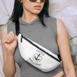 Captain Boat Name Nautical Anchor Gold Laurel Star Fanny Pack<br><div class="desc">A personalized, nautical themed fany pack travel bag to keep your personal items safe . This unique design features a nautical boat anchor, gold style laurel leaves and a gold star with your editable Captain rank or other title and Your Personalized Name, Boat Name or other desired text in navy...</div>