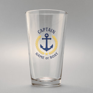 Captain Boat Name Nautical Anchor Gold Laurel Star Glass