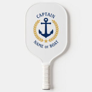 Captain Boat Name Nautical Anchor Gold Laurel Star Pickleball Paddle