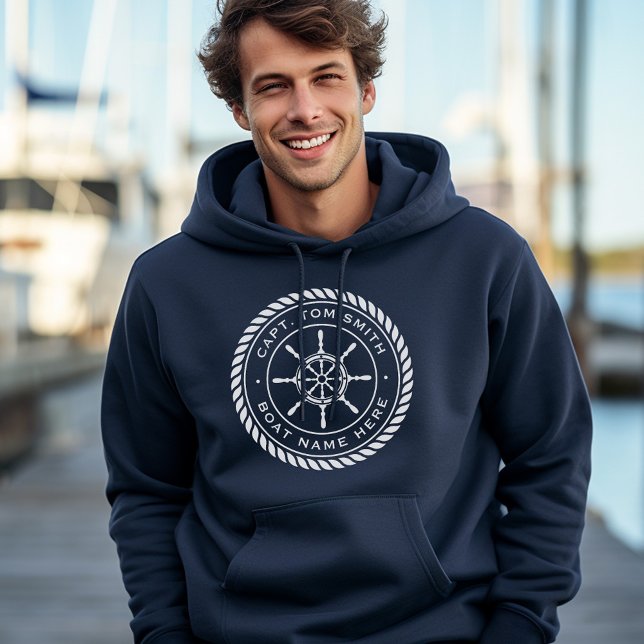 Captain boat name rope frame nautical ship's wheel hoodie (Captain boat name rope frame nautical ship's wheel hoodie)