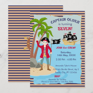 Captain Boy Pirate Ship Birthday Party Invitation