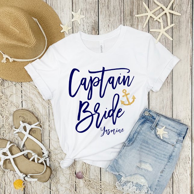Captain Bride | Modern Blue Calligraphy  T-Shirt (Creator Uploaded)