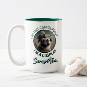 Captain Camouflage: Funny Pug in a Costume Two-Tone Coffee Mug