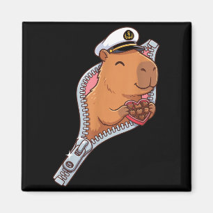 Captain Capybara Valentine Chocolate Heart Zipper Magnet