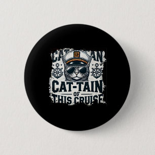 Captain Cat-tain Of Cruise Ship Sea Vacation Kitte 2 Inch Round Button