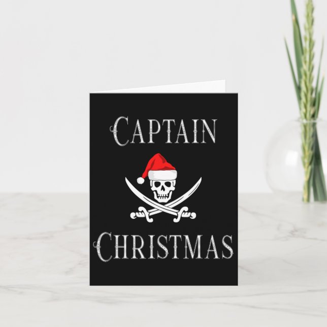 Captain Christmas Holiday Pirate Skull Santa Hat B Card (Front)
